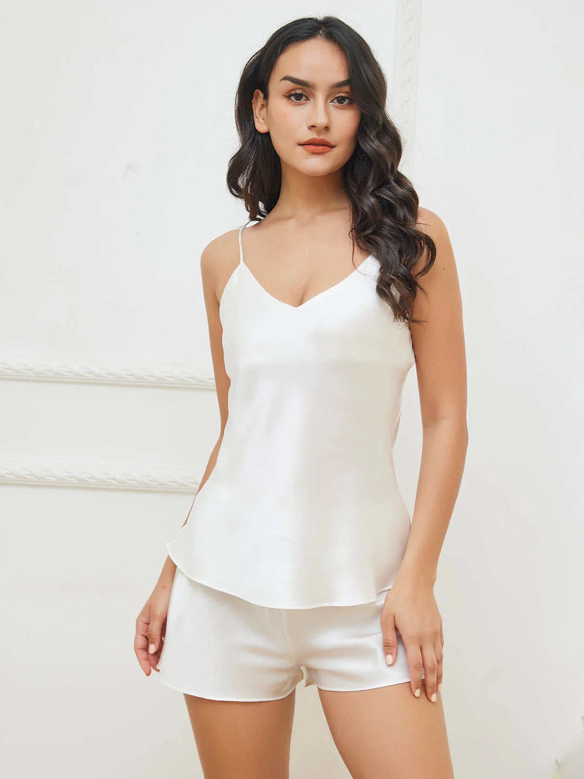 White Pure Silk Camisole Set