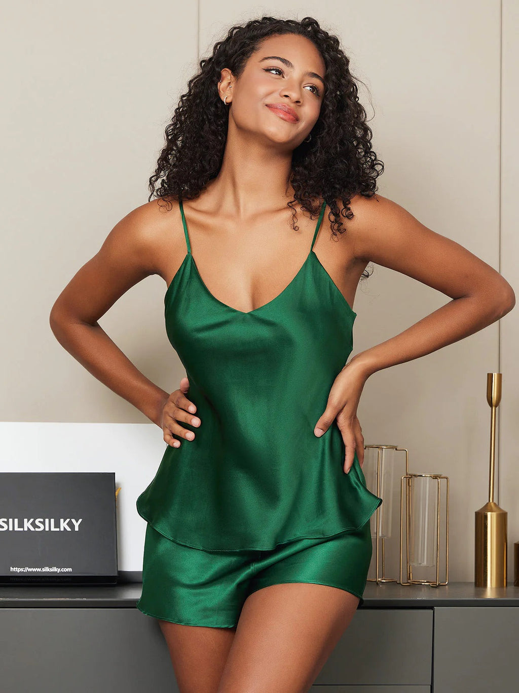 Green Pure Silk Camisole Set