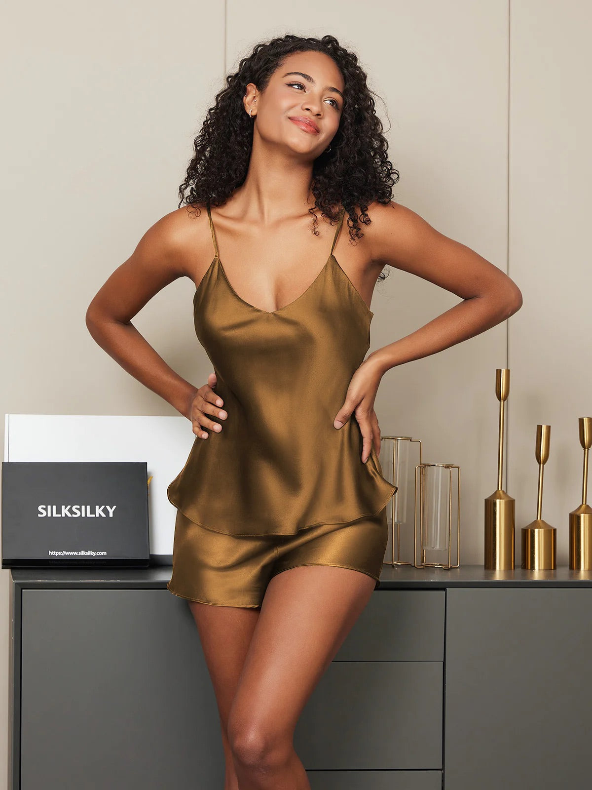 Coffee Pure Silk Camisole Set