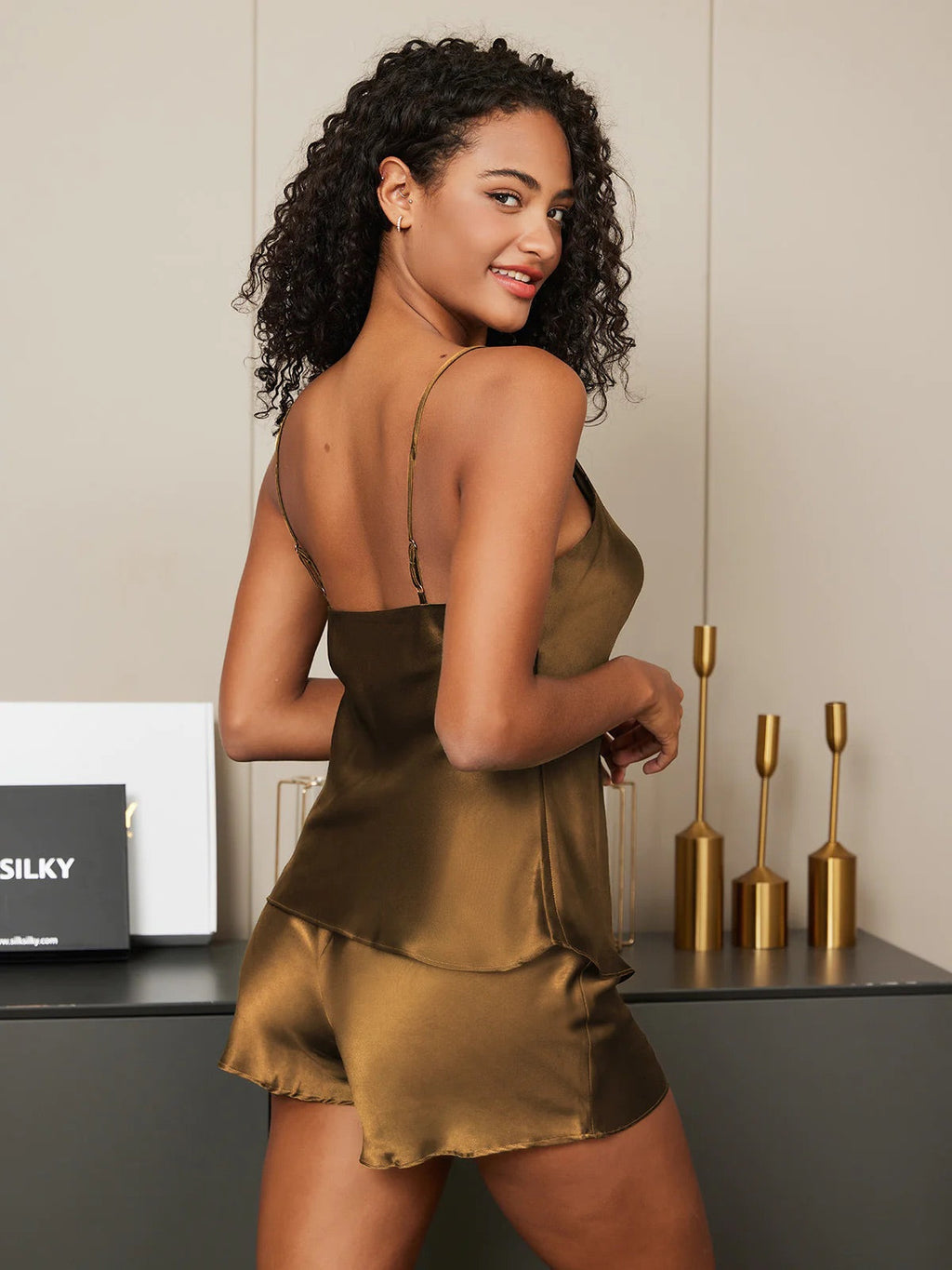 Coffee Pure Silk Camisole Set