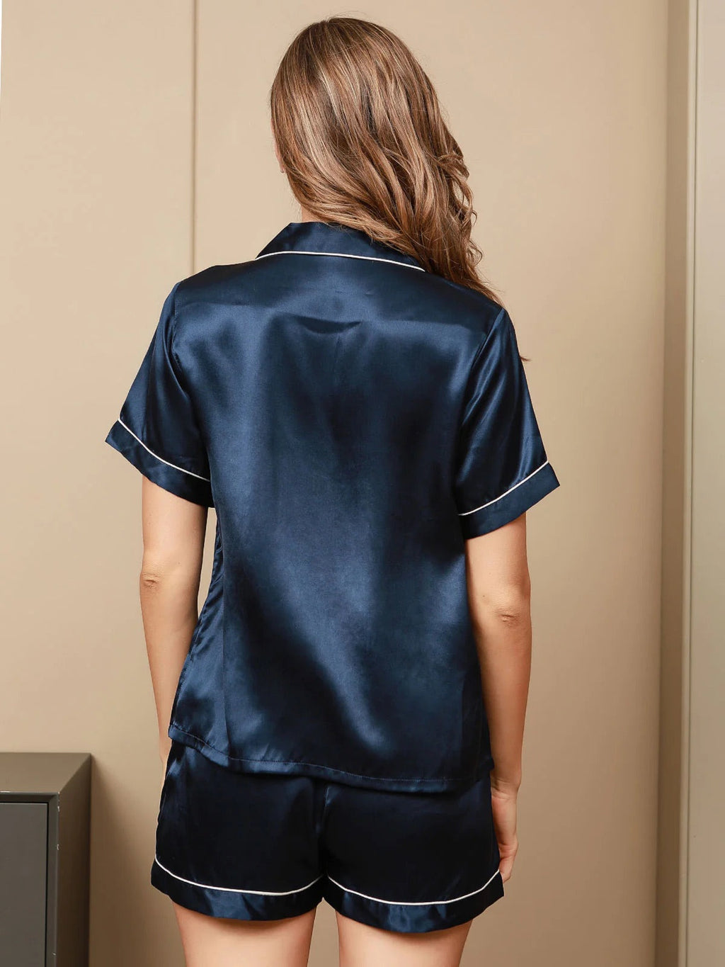 Dark Blue Pure Silk 2Pcs Shorts Set