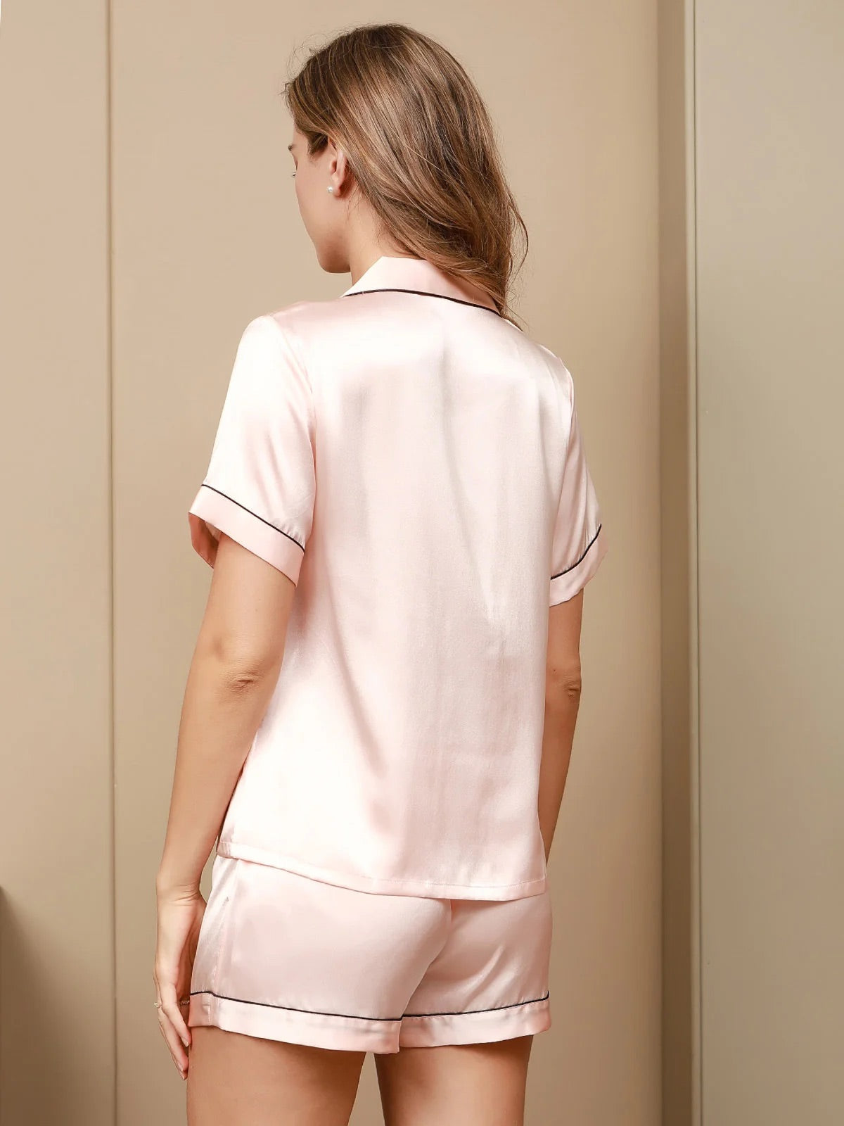 Pink Pure Silk 2Pcs Shorts Set