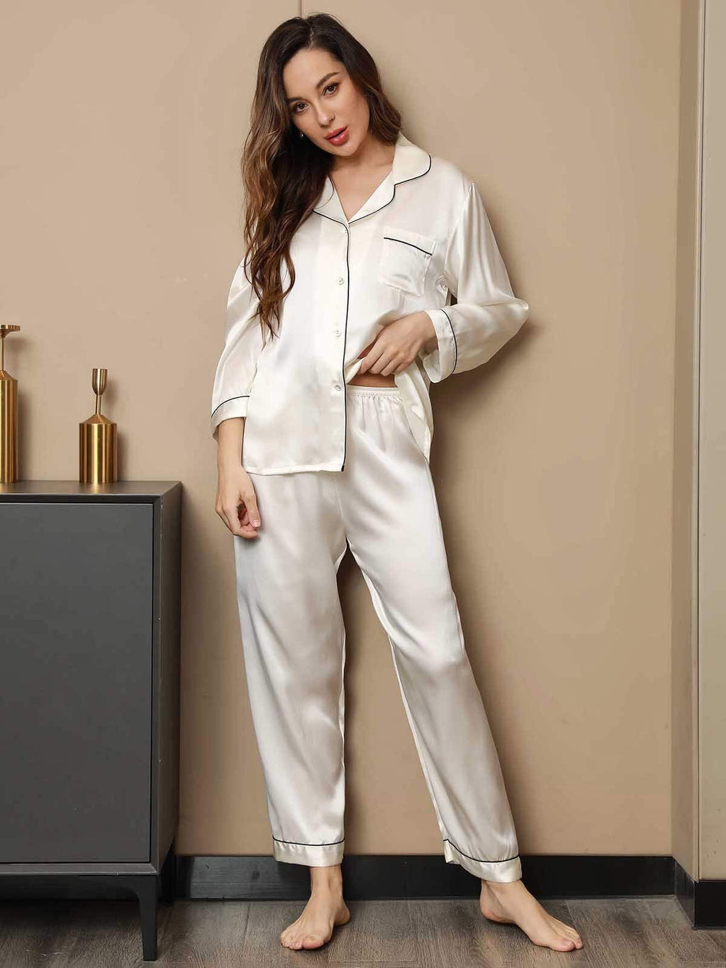 White Pure Silk Pajama Set