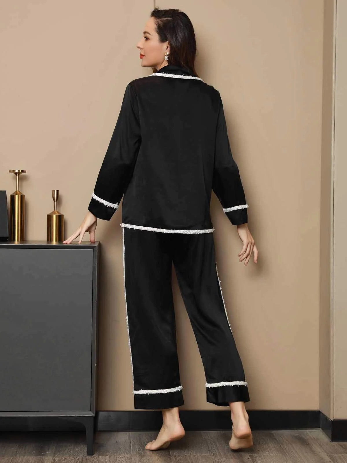 Elegant Black Pure Silk Pajama Set