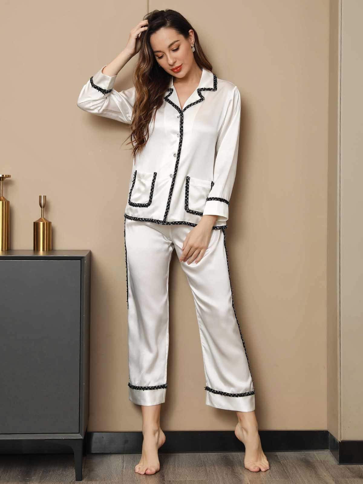 Elegant White Pure Silk Pajama Set