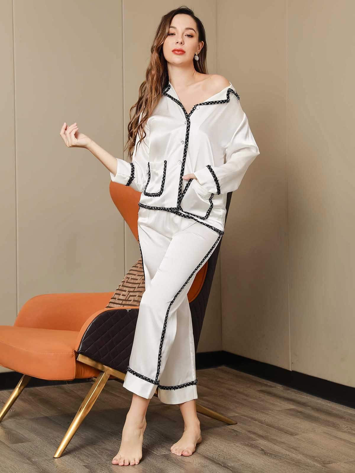 Elegant White Pure Silk Pajama Set
