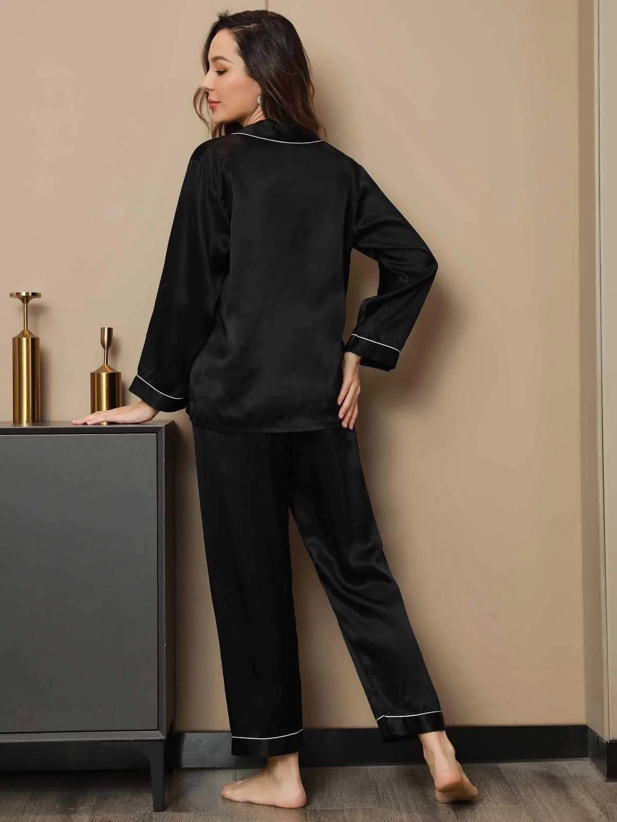 Black Pure Silk Pajama Set
