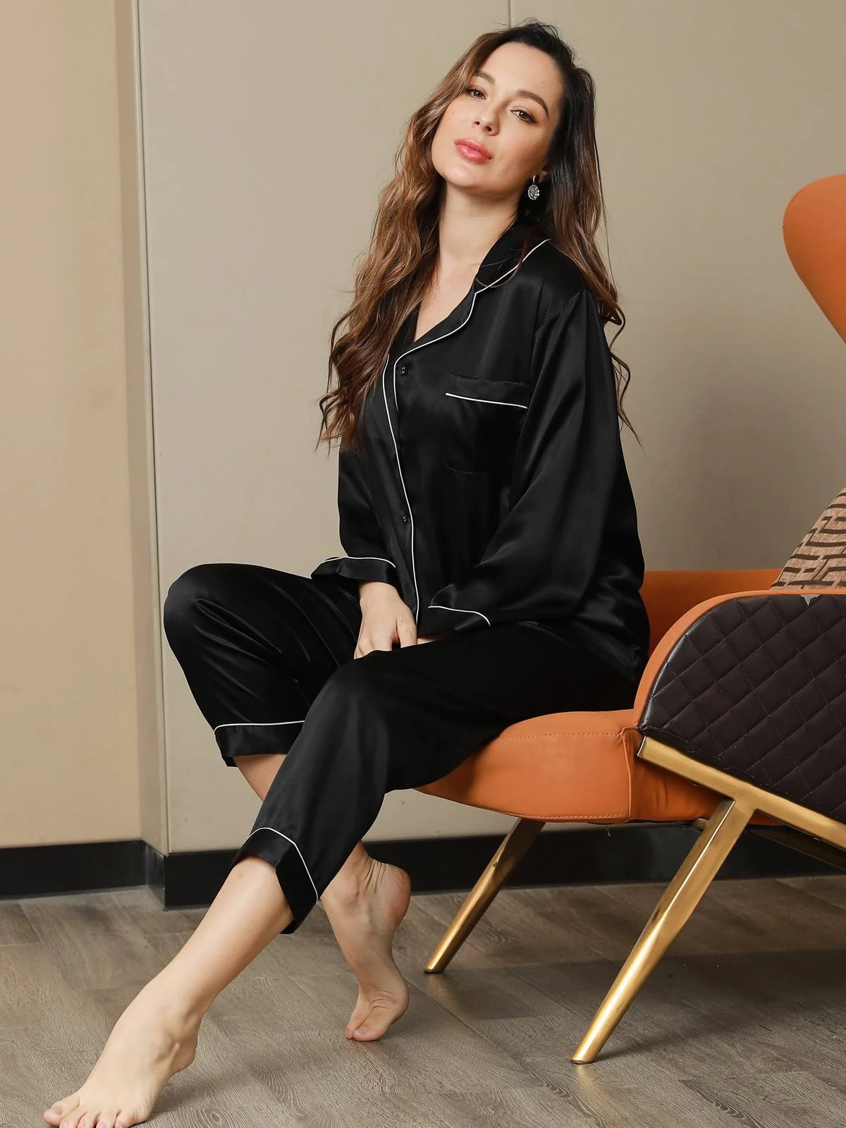 Black Pure Silk Pajama Set