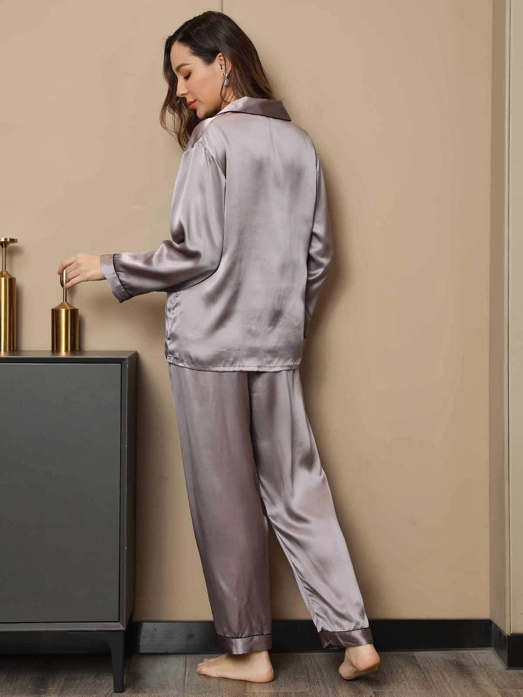 Gray Pure Silk Pajama Set