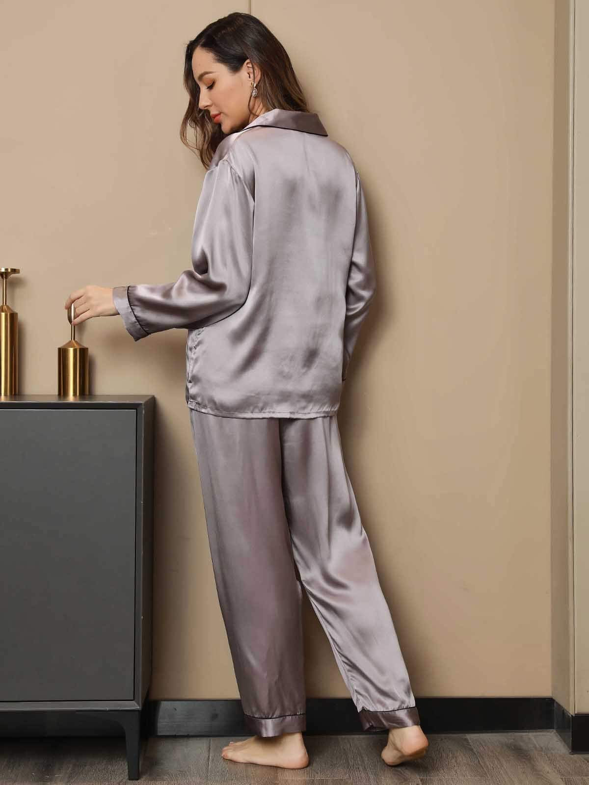 Gray Pure Silk Pajama Set