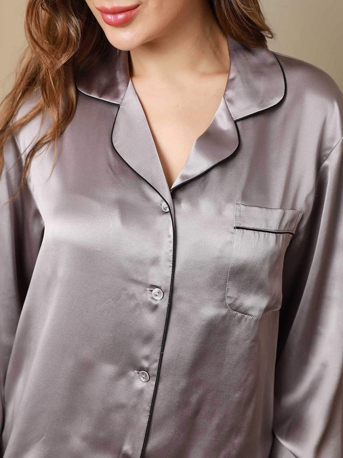 Gray Pure Silk Pajama Set