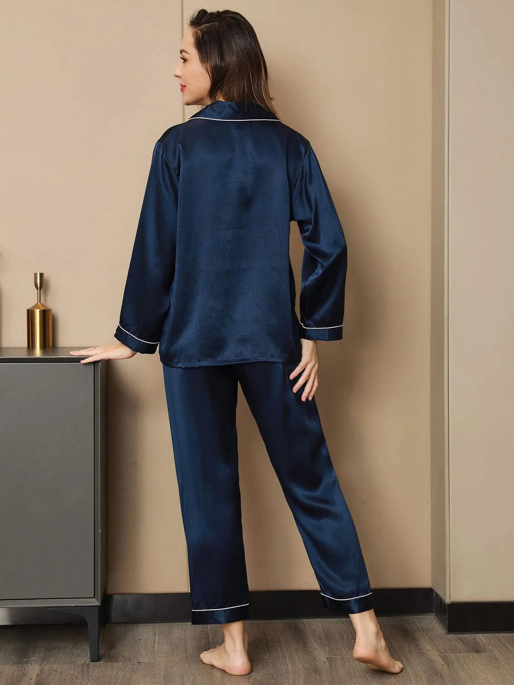 Navy Blue Pure Silk Pajama Set