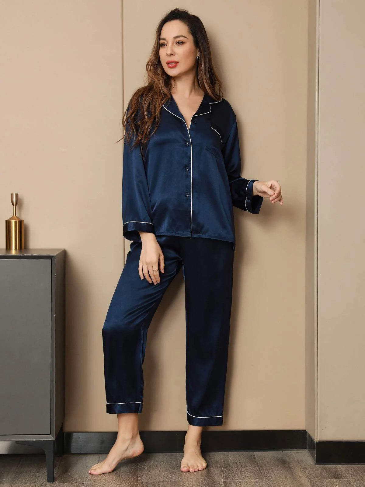 Navy Blue Pure Silk Pajama Set